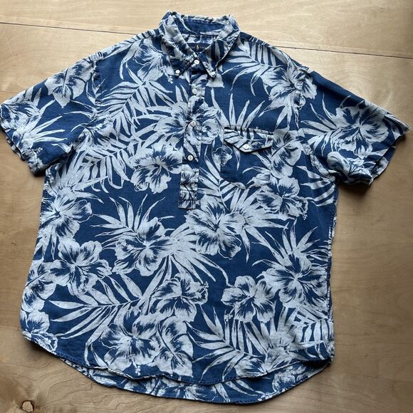Polo Ralph Lauren Linen Shirt XL Blue Hawaiian Floral Summer Glam Loungewear - Picture 7 of 7